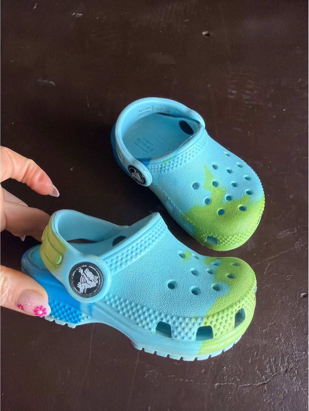 Crocs toddler Size C4 Blue and Green Slip-On Clogs